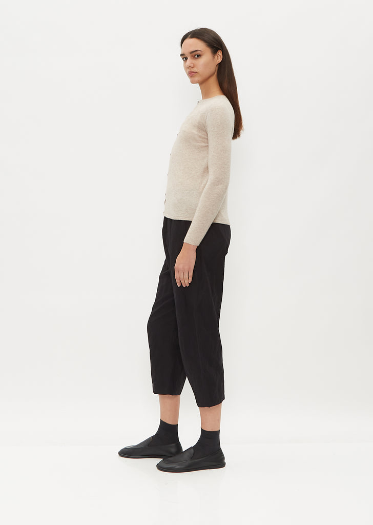 Round Neck Cashmere Silk Cardigan — Ecru