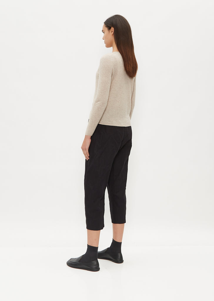 Round Neck Cashmere Silk Cardigan — Ecru