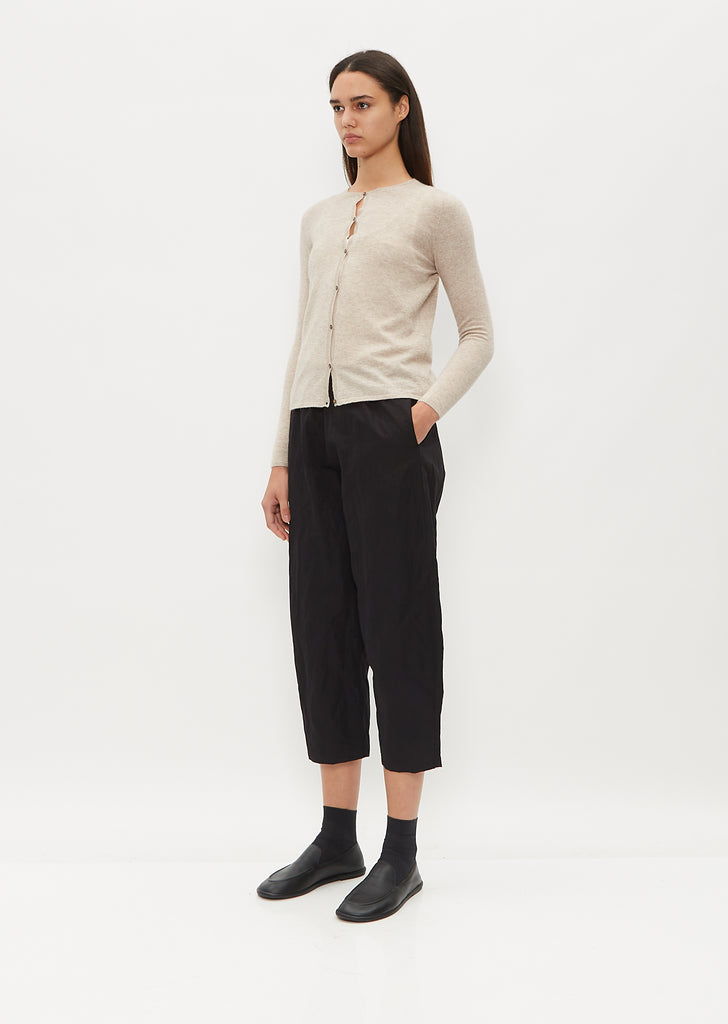 Round Neck Cashmere Silk Cardigan — Ecru
