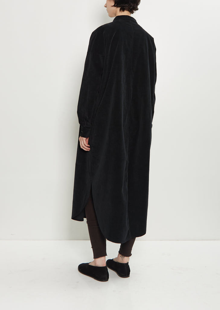 Velvet Long Shirt Dress — Black