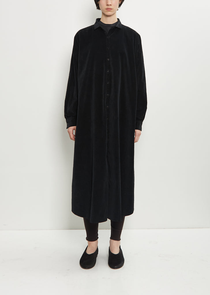 Velvet Long Shirt Dress — Black