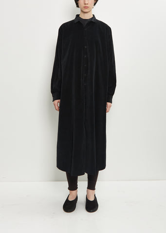 Velvet Long Shirt Dress — Black