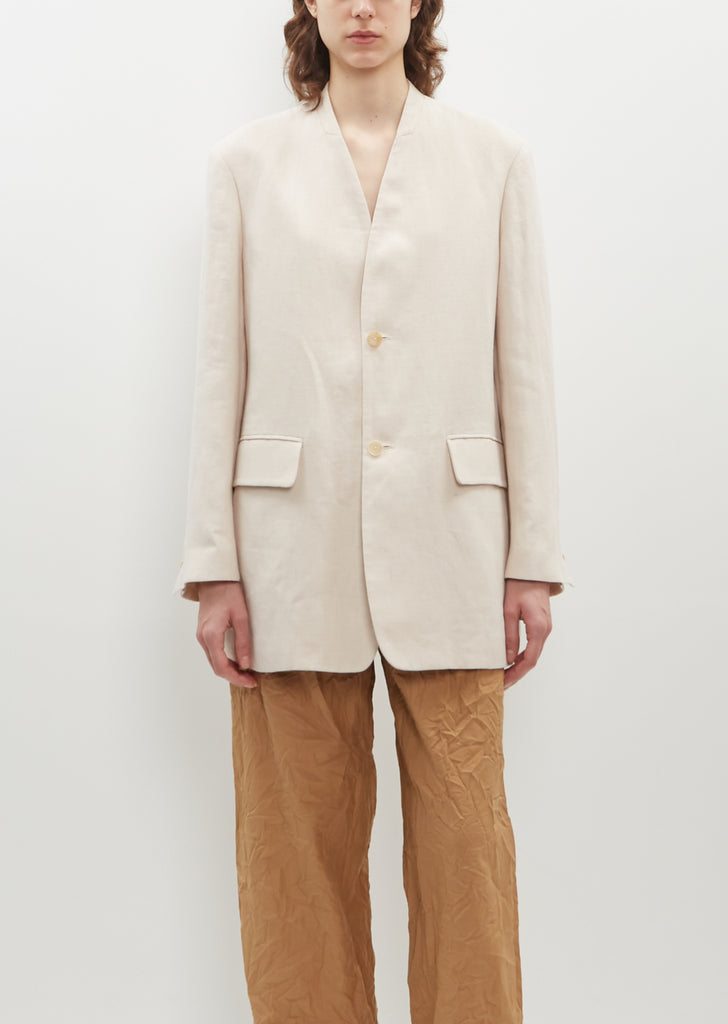 Double Cloth Linen Collarless Jacket