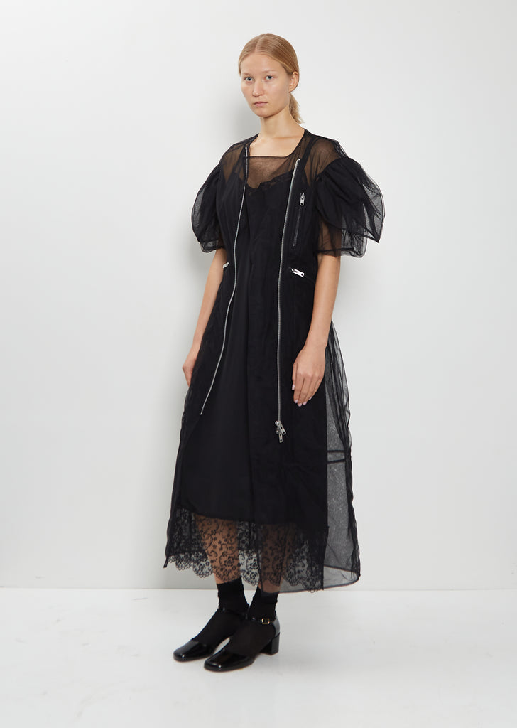 Petal Sleeve Sheer Tulle Biker Dress
