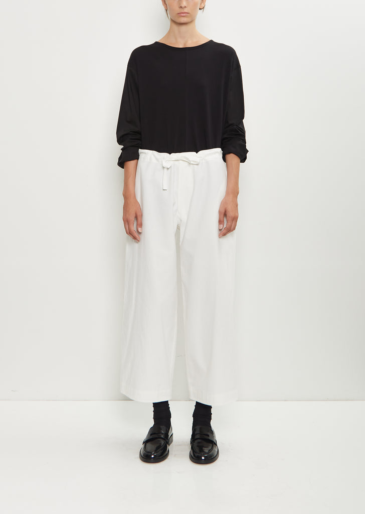 Cotton Straight String Pants — White