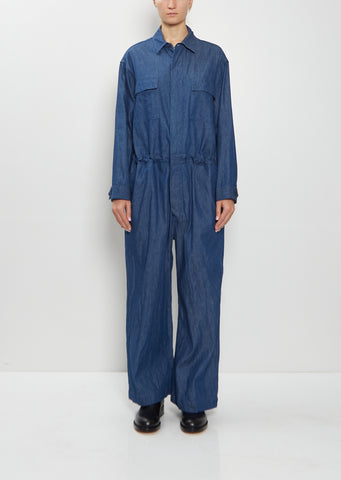 Cotton Denim Flap Pockets All-In-One
