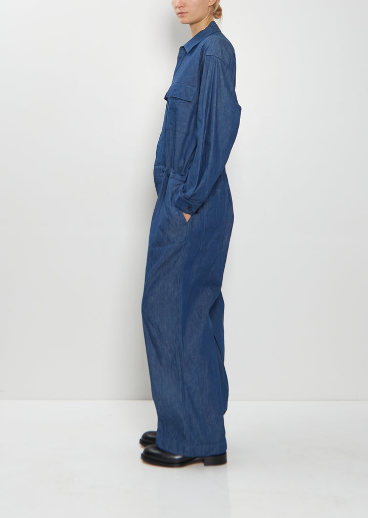 Cotton Denim Flap Pockets All-In-One