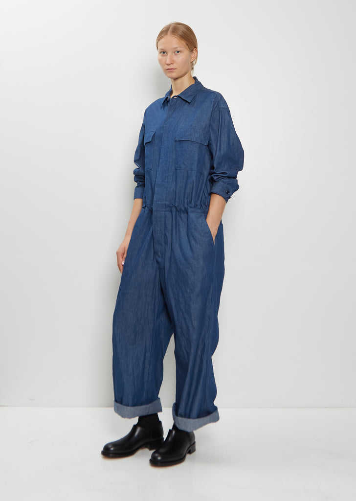 Cotton Denim Flap Pockets All-In-One