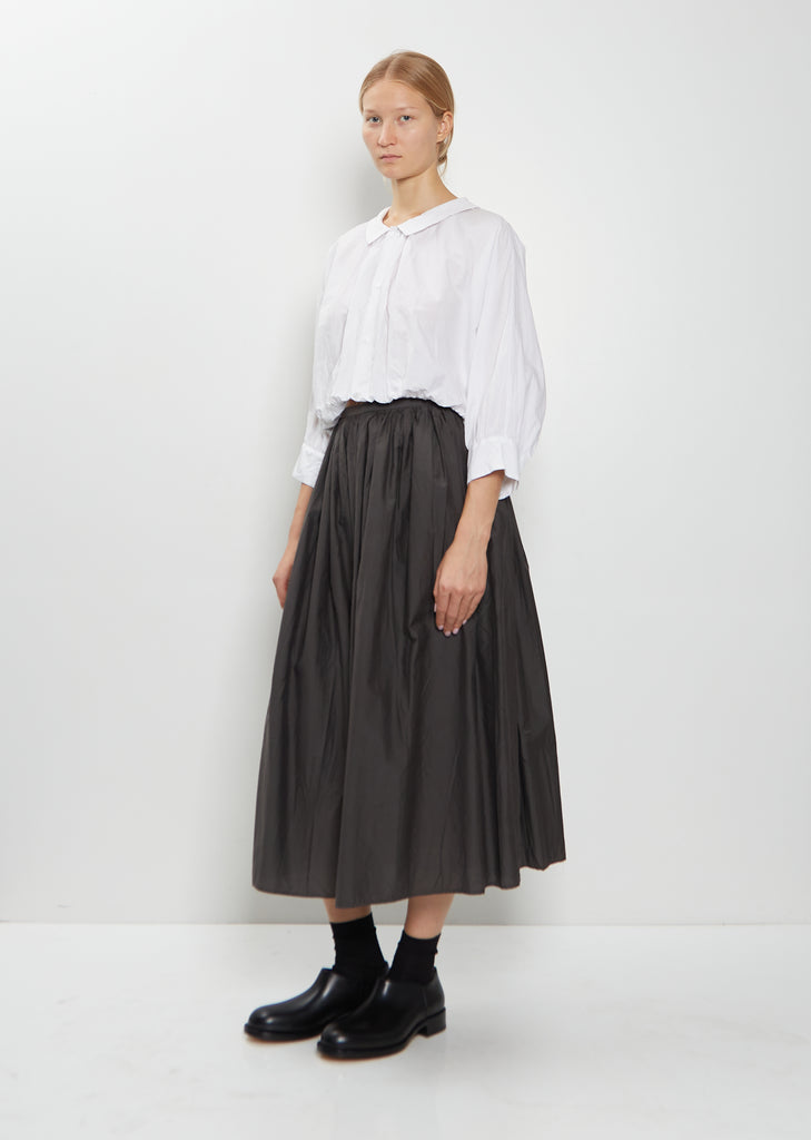 Random Pleated Cotton Silk Skirt — Charcoal Brown
