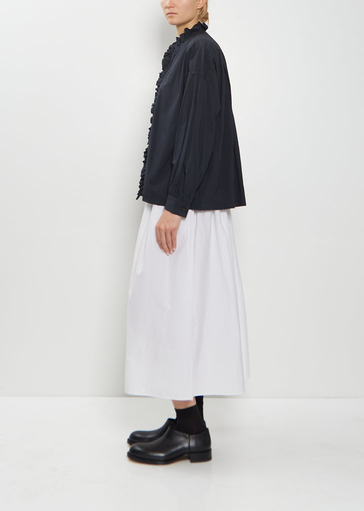 Cotton Ruffle Pintuck Shirt — Black Navy