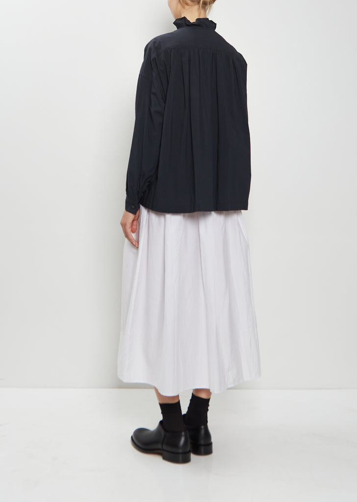 Cotton Ruffle Pintuck Shirt — Black Navy