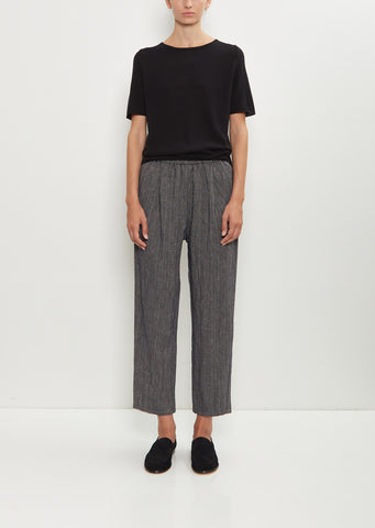 Linen Wool Pinstripe Pleated Tapered Pant — Ecru Blue