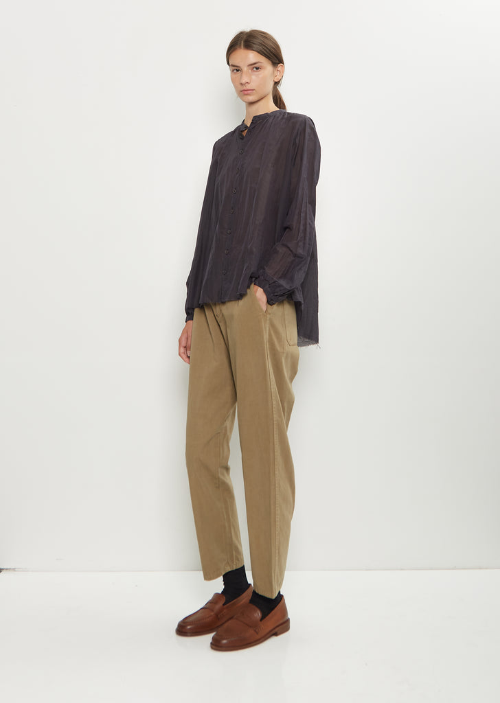 Cotton Silk Lawn Blouse — Navy
