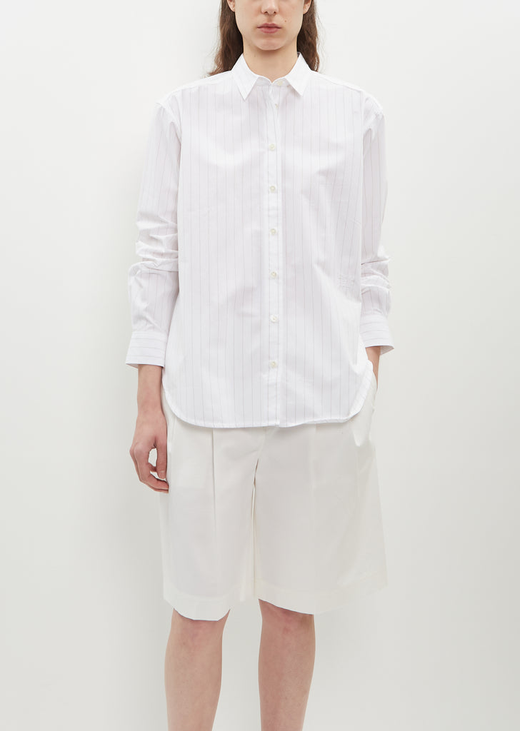Signature Cotton Shirt — White / Ochre Pinstripe