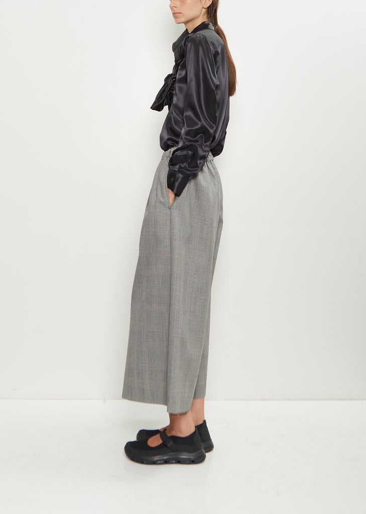 Wide Pull-On Houndstooth Wool Pants