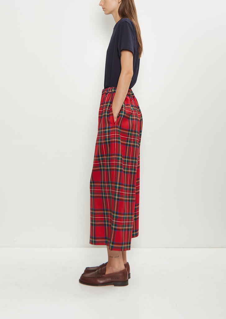 Wide Pull-On Wool Plaid Pants