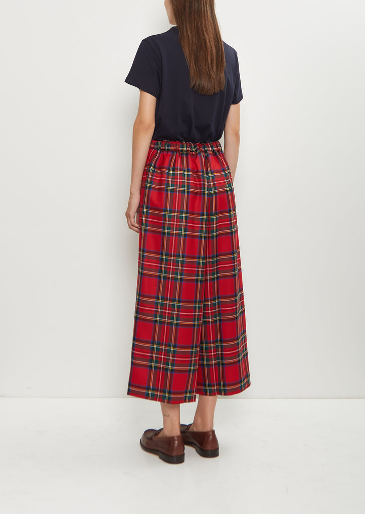 Wide Pull-On Wool Plaid Pants