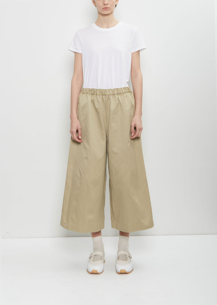 Cotton Twill Wide Leg Trousers — Beige