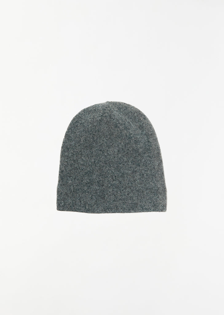 Wool-Alpaca Globe Knit Beanie — Light Grey/Forest Blue