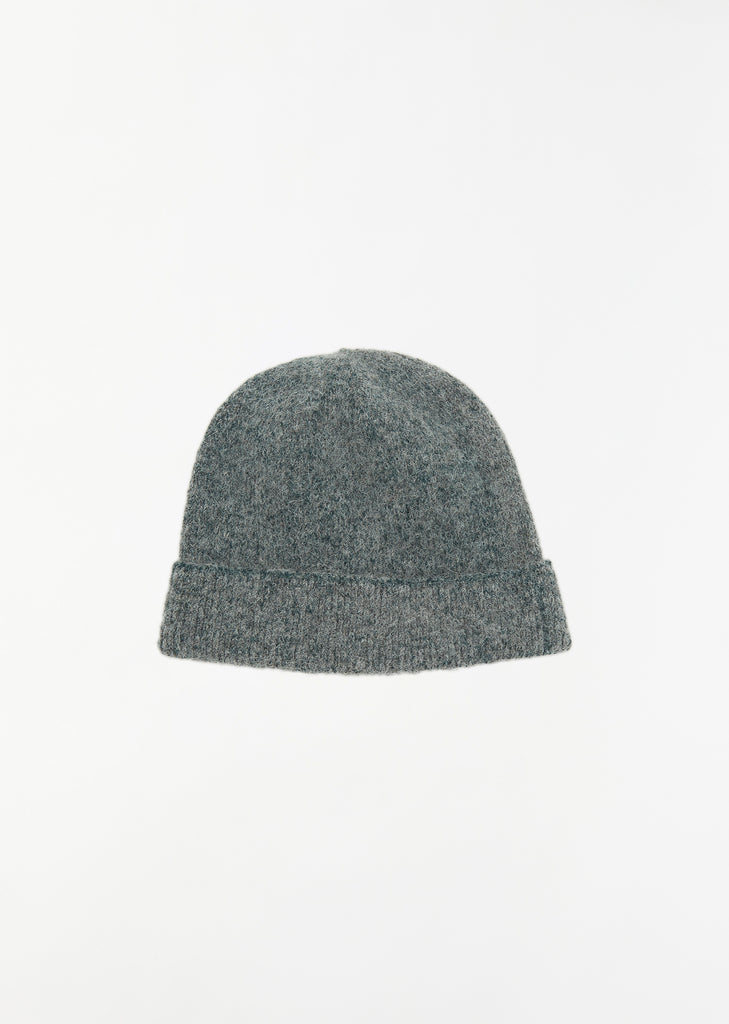 Wool-Alpaca Globe Knit Beanie — Light Grey/Forest Blue