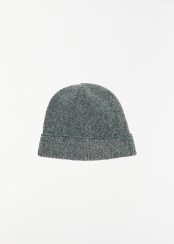 Wool-Alpaca Globe Knit Beanie — Light Grey/Forest Blue