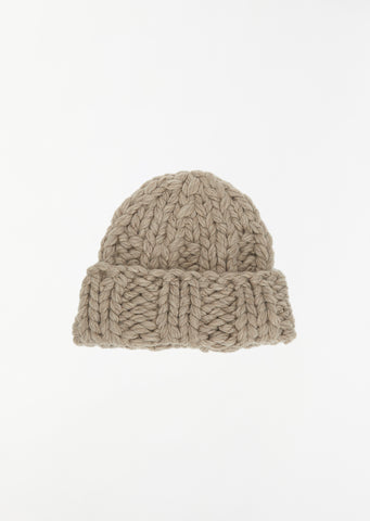 Handknit Wool Chunky Rib Hat — Granite
