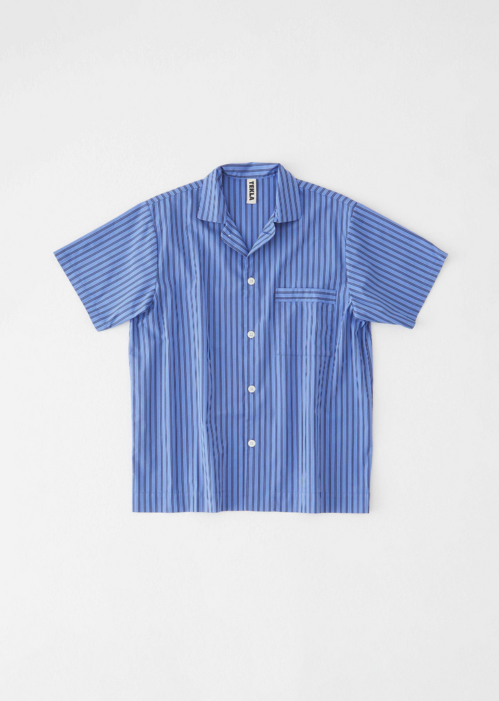 Cotton Poplin Pyjamas Short Sleeve Shirt — Boro Stripes