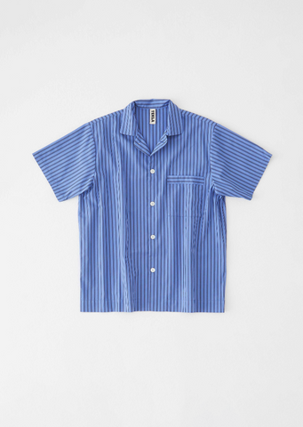 Cotton Poplin Pyjamas Short Sleeve Shirt — Boro Stripes