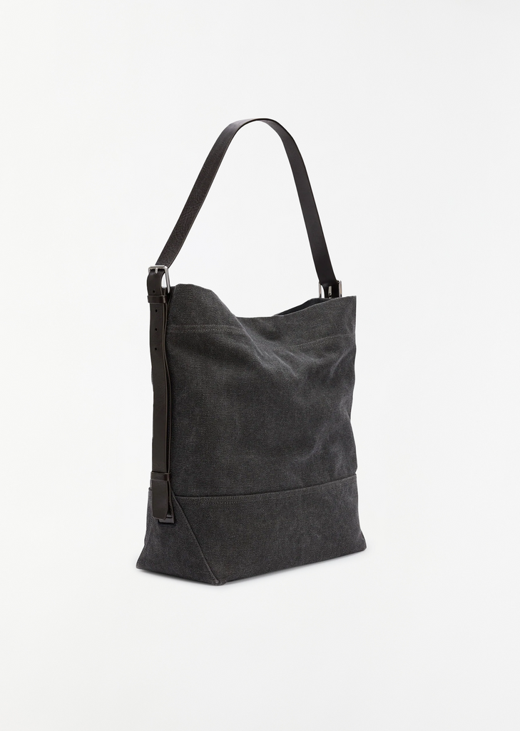 Belted Cotton Tote Bag — Ash Black