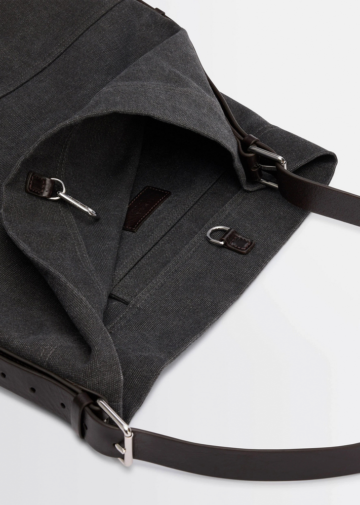Belted Cotton Tote Bag — Ash Black