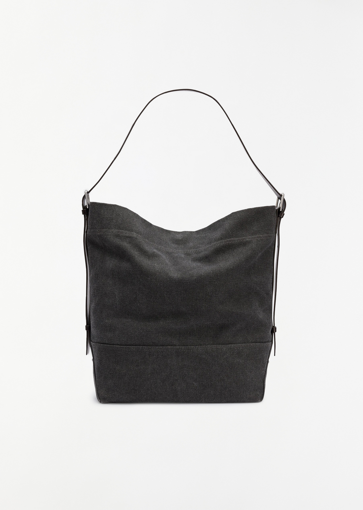 Belted Cotton Tote Bag — Ash Black