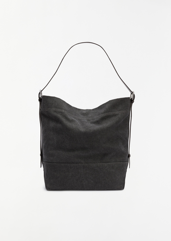 Belted Cotton Tote Bag — Ash Black