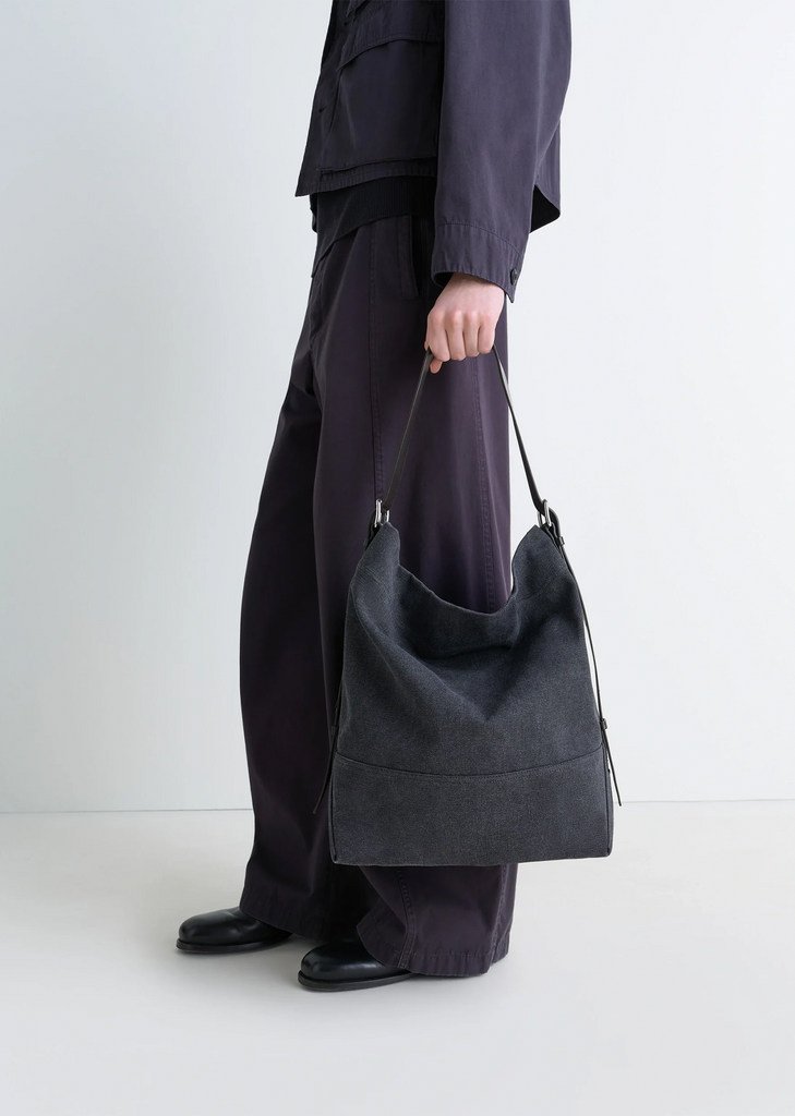 Belted Cotton Tote Bag — Ash Black