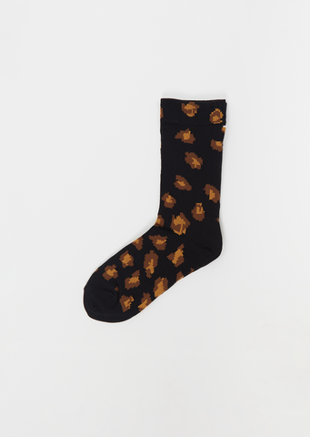 Leopard Stretch Cotton Socks — Black