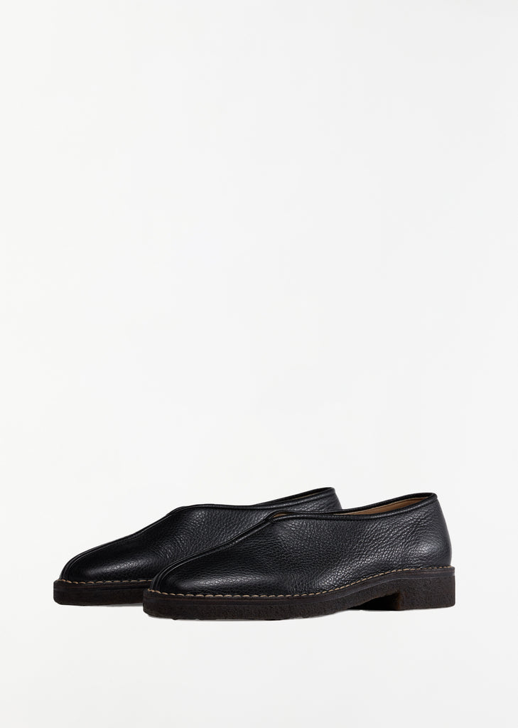 Piped Crepe Loafers — Black