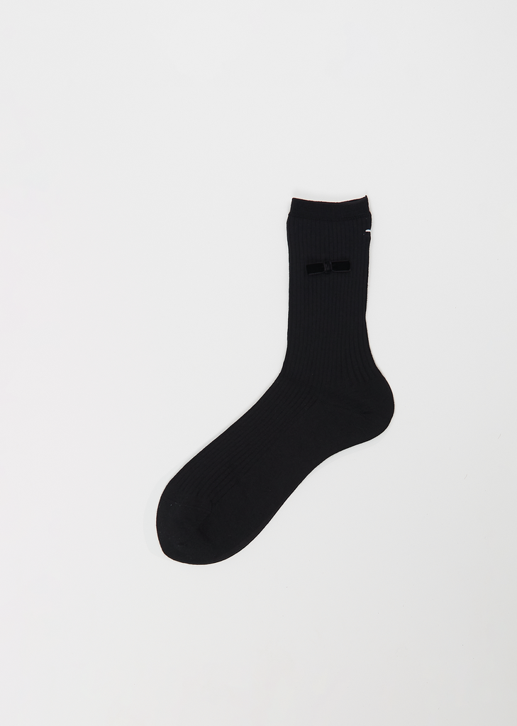Ribbon Stretch Wool Socks — Black
