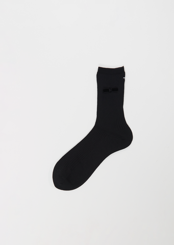 Ribbon Stretch Wool Socks — Black