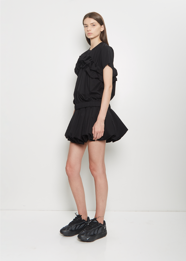 Cotton Ponte Ruffle T-Shirt — Black
