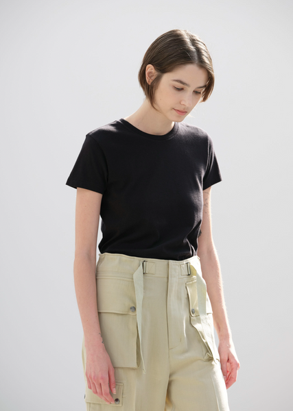 Cotton Seamless Crew Neck Tee — Black – La Garçonne