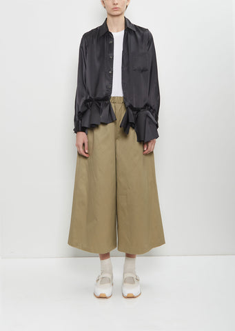 Cotton Twill Wide Leg Trousers — Khaki