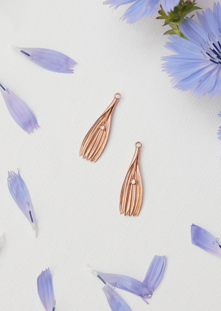 Chicory Petal Earrings with Diamonds