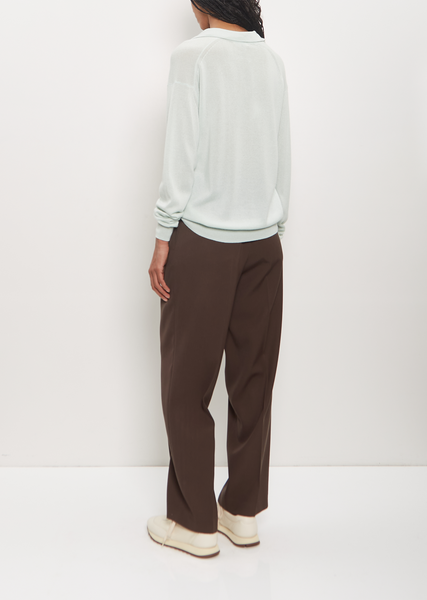 Super Fine Cashmere Silk Knit Skipper Polo — White Green – La Garçonne Super Fine Cashmere Silk Knit Skipper Polo — White Green – La Garçonne