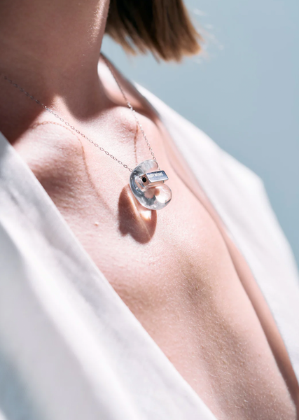 Labyrins×Sugascoop Ceramic necklace 14 Oval-Cut Blue & White Lab-Created Sapphire Necklace Sterling