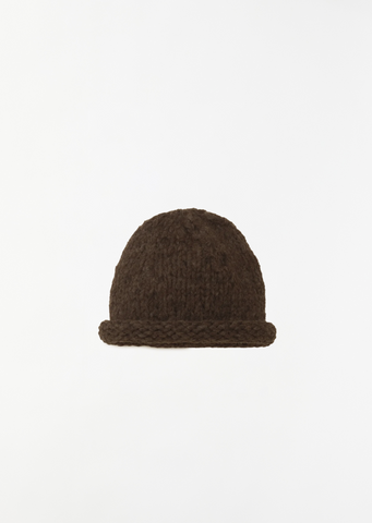 Hand-Knit Alpaca Merino Wool Roll Hat — Black Paint
