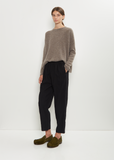 Linen Wool Pinstripe Pleated Tapered Pant — Black
