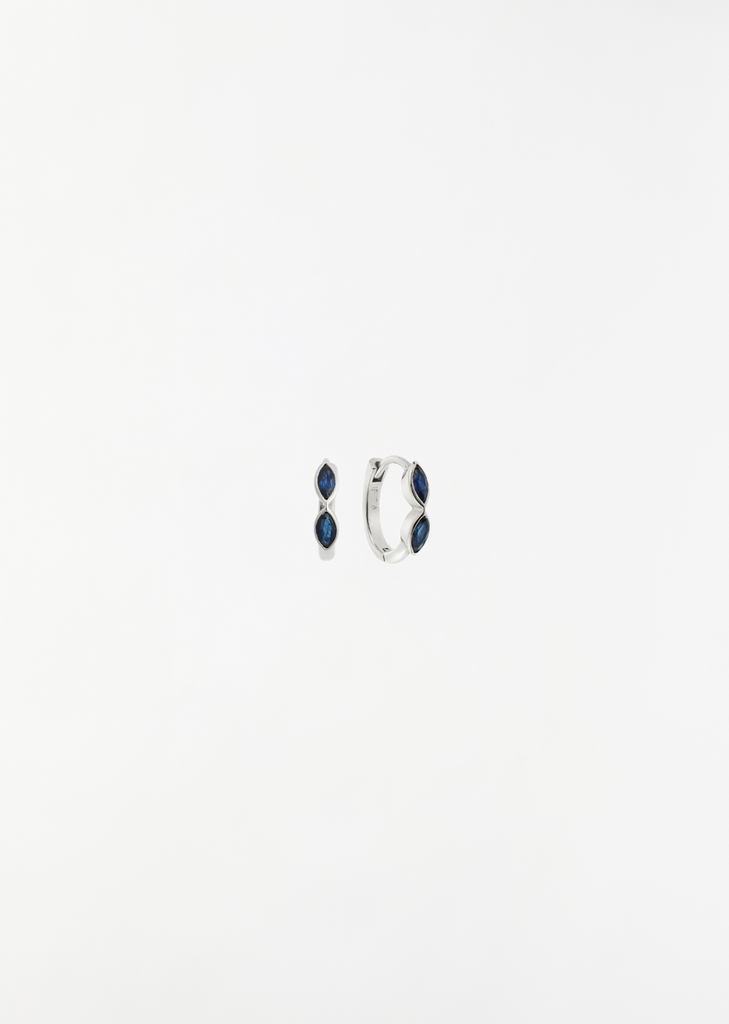 Blue Sapphire Navette Huggie Mini Hoops