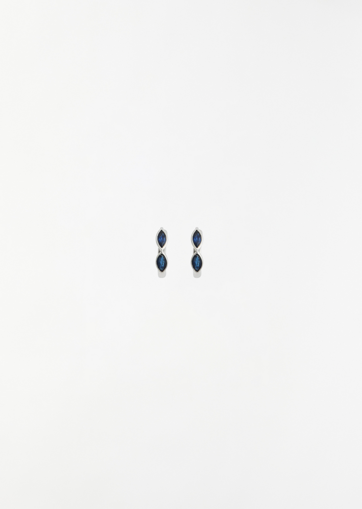 Blue Sapphire Navette Huggie Mini Hoops