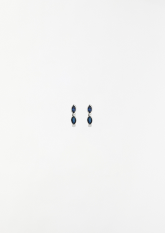 Blue Sapphire Navette Huggie Mini Hoops