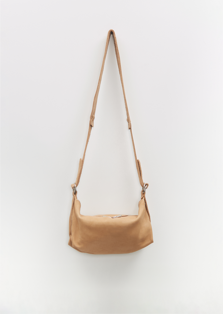 Leather Crossbody Bag, Small — Beige