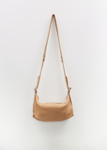 Leather Crossbody Bag, Small — Beige